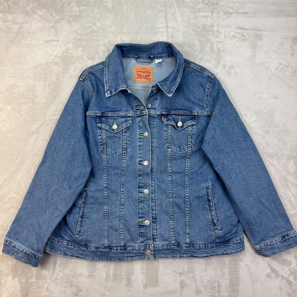 Levi Strauss Denim Jacket Women 4X Blue Stretch Trucker Classic Casual Plus Size